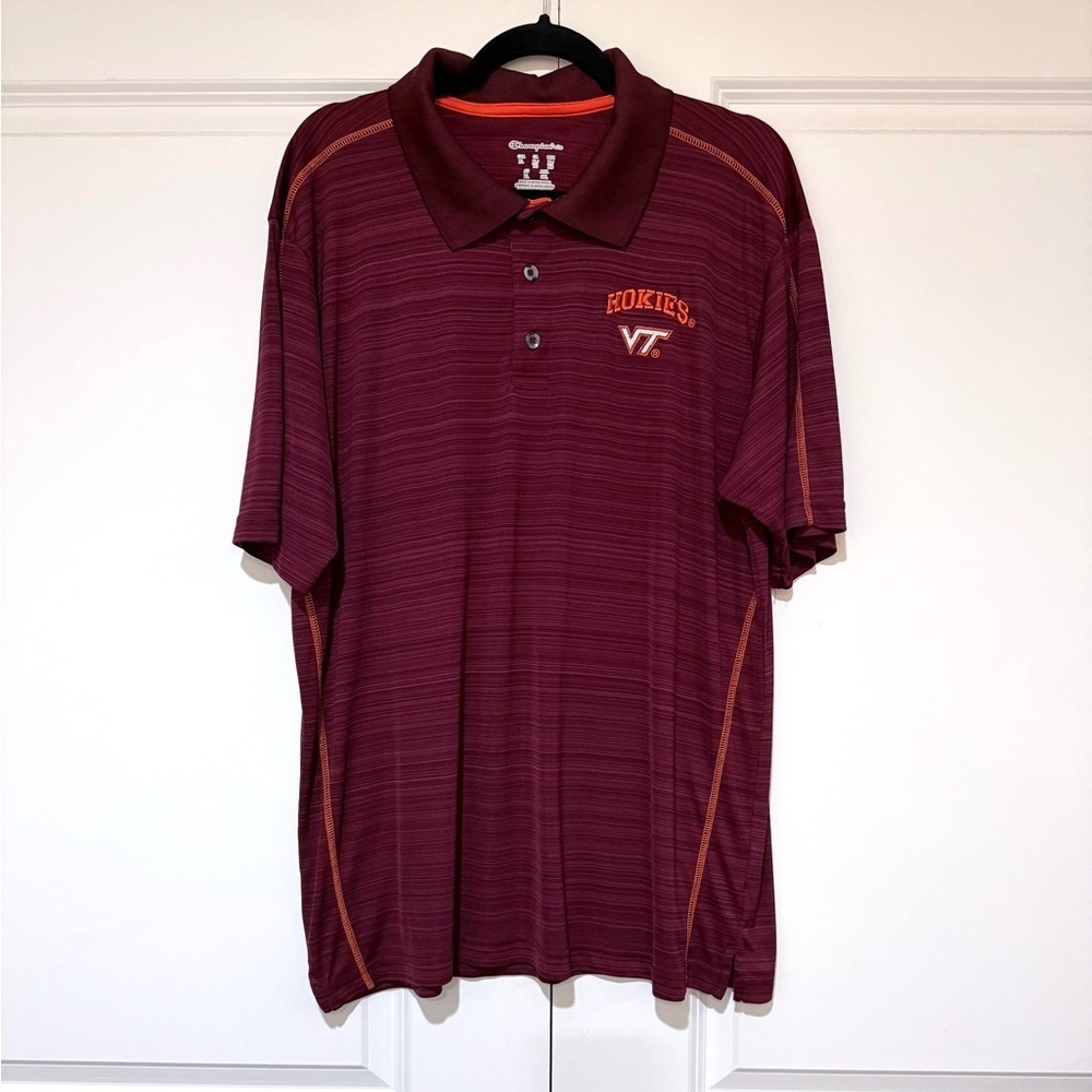 Champion Burgundy Polo Shirt with Orange Accents VT HOKIES